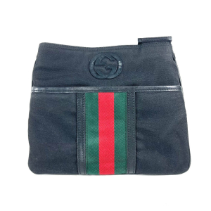 GUCCI Shoulder Bag 181068 Nylon canvas black GG Shelly line Women Used