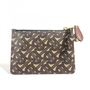 BURBERRY Pouch leather Brown TB logo Women Used Authentic