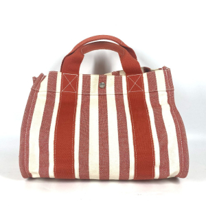 HERMES Tote Bag canvas Red stripe Cannes PM