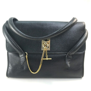 CELINE Handbag leather Black x Gold Metal vintage Chain lock Women Use