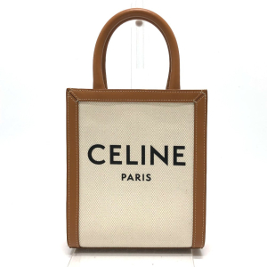 CELINE Shoulder Bag Canvas / leather beige logo Vertical hippo mini Wo
