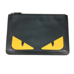 FENDI Clutch bag 7N0078 leather black monster Women Used Authentic
