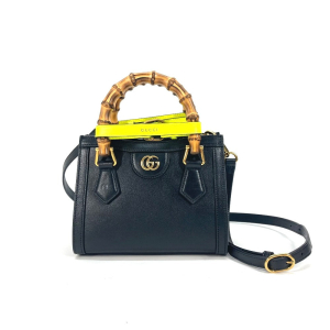GUCCI Tote Bag 655661 leather black Neon color strap included Diana Mi
