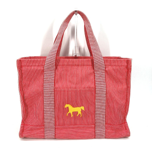 HERMES Tote Bag canvas Red Mothers bag Caval Horse Cheval Stripes Kids