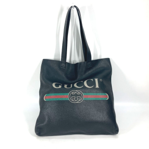 GUCCI Tote Bag 572768 leather black Sherry line Logo print unisex(Unis