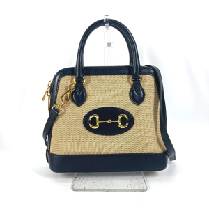 GUCCI Handbag 621220 Canvas leather beige x dark navy Horsebit 1955 Sm