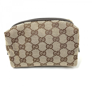 GUCCI Pouch 29595 GG canvas / leather Beige x dark brown GG Women Used