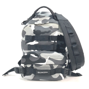 BALENCIAGA Backpack 6440312 canvas Gray x black Camouflage camouflage 