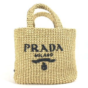 PRADA Handbag 1BG422 Raffia beige Basket Bag Straw Bag Crochet triangl