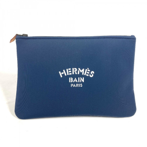 HERMES Pouch polyamide Navy Flat pouch Neoban Pouch MM Women Used Auth