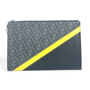 FENDI Clutch bag 7N0110 leather Black x Yellow x Grey Flat slim slim D