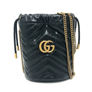 GUCCI Shoulder Bag 575163 leather black GG Marmont Double G Mini Bucke