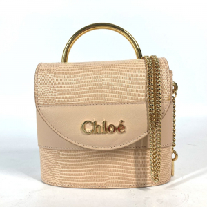 Chloe Shoulder Bag leather beige logo Abbey Rock Small Women Used Auth