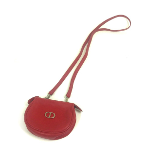 Christian Dior Shoulder Bag leather Red CDMetal Mini pochette Women Us