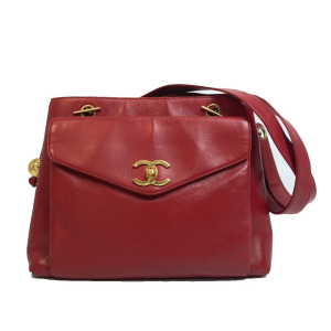 CHANEL Shoulder Bag lambskin Red CCCOCO Mark Turnlock outside flap Wom