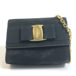 Salvatore Ferragamo Shoulder Bag AQ213202 suede black Vala Ribbon Wome