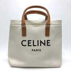 CELINE Tote Bag Canvas / leather white logo Tote Bag Women Used Authen