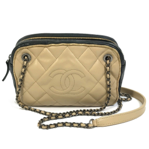 CHANEL Shoulder Bag Calf leather Beige x black CC COCO Mark ballerine 