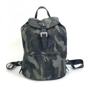 PRADA Backpack Nylon, Saffiano leather green Triangle logo camouflage 