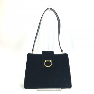 CELINE Shoulder Bag Velor / leather black Gamaguchi vintage Women Used