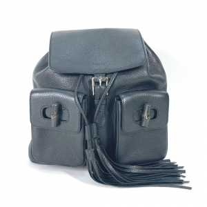 GUCCI Backpack 370833 leather black Bamboo backpack fringe tassel Wome