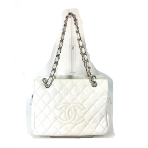 CHANEL Tote Bag Caviar skin white CC COCO Mark Timeless Matelasse Quil