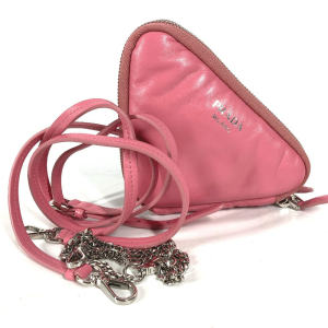 PRADA Shoulder Bag leather pink Chain Double triangle logo plate Women