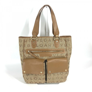 BVLGARI Tote Bag 801904 Leather / canvas beige Maxi logo Logo mania Wo