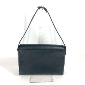 CHANEL Shoulder Bag Calf leather black Wild stitch logo matelass quilt