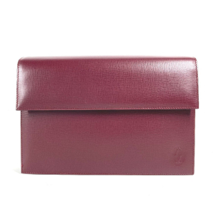 CARTIER Clutch bag leather wine-red Must Line With strap and flap mens