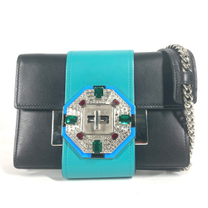 PRADA Shoulder Bag 1BD067 leather black 2WAY bag Chain Crystal rhinest