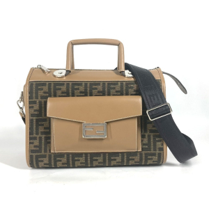 FENDI Handbag 7VA571 Canvas / leather Brown Zucca SOFT TRUNK unisex(Un