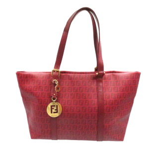FENDI Tote Bag 8BH215 PVC coated canvas Red Zucchino Women Used Authen