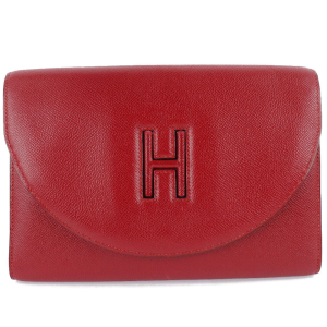 HERMES Clutch bag Epsom Red vintage H logo Women Used Authentic