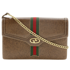 GUCCI Shoulder Bag PVC Brown 2-way clutch Sherry line Old Gucci Women 
