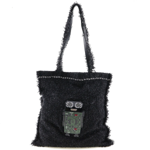 CHANEL Tote Bag A94646 tweed Black/Silver Metal robot COCO Mark unisex