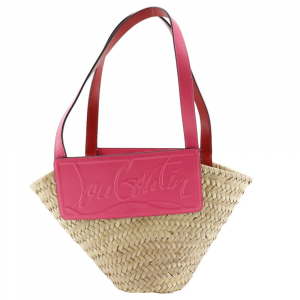 Christian Louboutin Tote Bag Raffia, Leather pink Basket bag LOUBISHOR