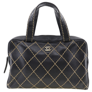 CHANEL Handbag Calfskin black COCO Mark Wild stitch Women Used Authent
