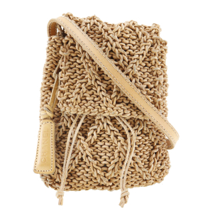 CHANEL Shoulder Bag leather Brown logo Pochette Braid Women Used Authe