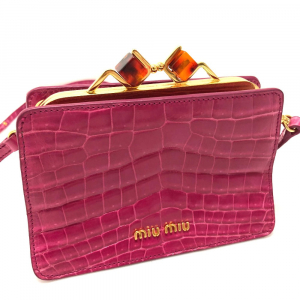 MIUMIU Shoulder Bag leather pink Gamaguchi Women Used Authentic