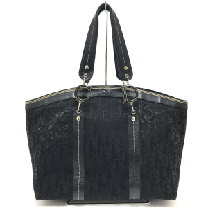 Christian Dior Tote Bag Canvas / leather black Flower embroidery Trott