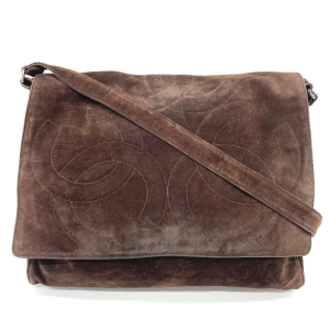 CHANEL Shoulder Bag suede Brown CC COCO Mark Trip Luco co