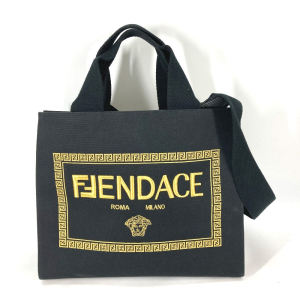 FENDI Shoulder Bag 8BH395 canvas black VERSACE collaboration FENDACE F