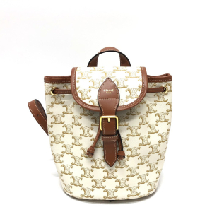 CELINE Backpack PVC / Leather White x brown Triomphe minifolco Women U