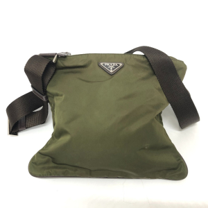 PRADA Shoulder Bag Nylon khaki Triangle logo mens Used Authentic