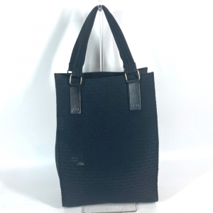 Dior Tote Bag Leather / canvas black Vertical all-logo Women Used Auth
