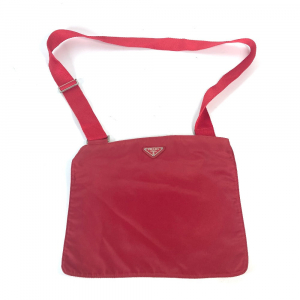 PRADA Shoulder Bag Nylon Red Pochette Triangle logo plate
