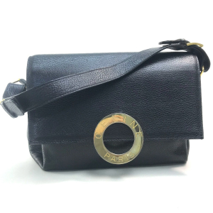 CELINE Handbag leather Black x Gold Metal vintage Circle logo Women Us