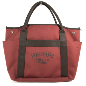 HERMES Tote Bag canvas Red Sac de Pansage Groom