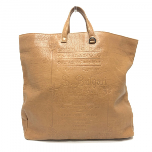 BVLGARI Tote Bag leather Brown S.Bulgari logo